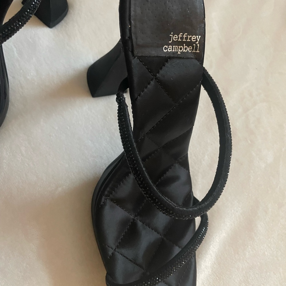 Jeffrey Campbell Black Sparkly Quilted Women's Square Toe Sandal Heels - Picture 7 of 10